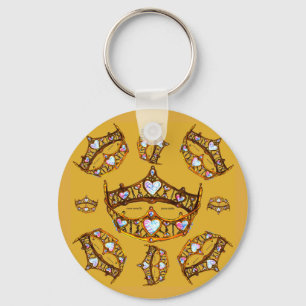 Queen Hearts Gold Crowns Tiaras mustard gold Keychain