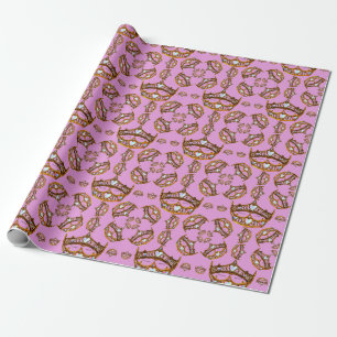 Queen Hearts Gold Crowns Tiaras pink lilac gift Wrapping Paper