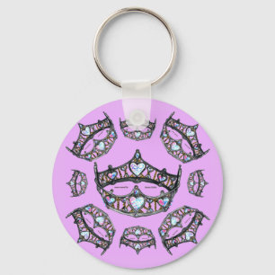 Queen Hearts Silver Crowns Tiaras pale pink lilac Keychain