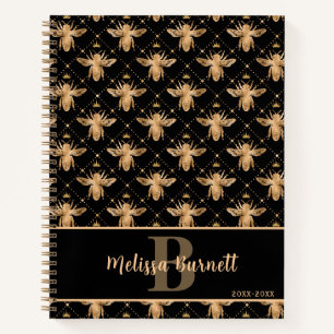 Queen Honey Bee Black and Gold Notebook