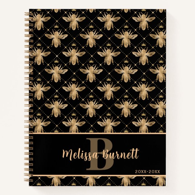 Queen Honey Bee Black and Gold Notebook (Front)