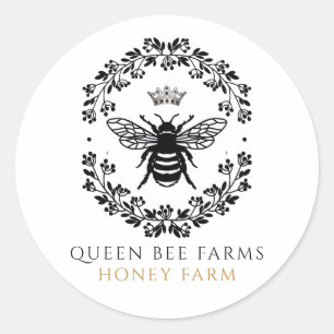 Queen Honey Bee Black White Gold Produit Étiquette