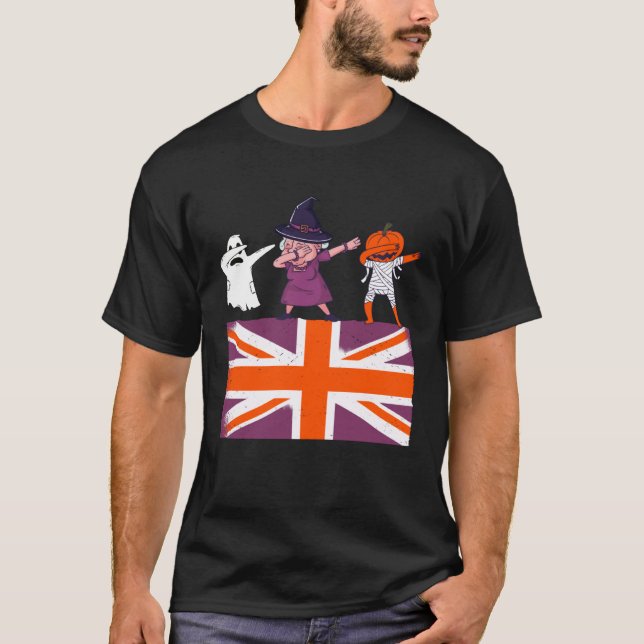 Queen II Dabbing Elizabeth Pumpkin Mummy Ghost Kid T-Shirt (Front)
