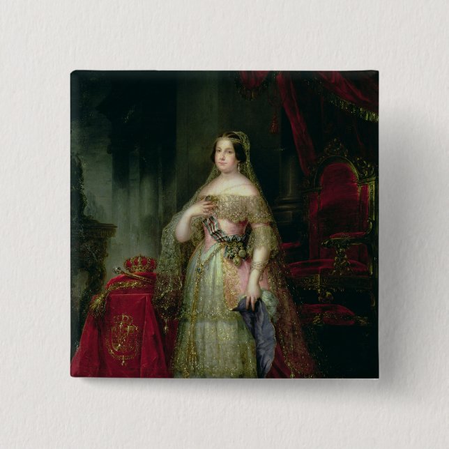 Queen Isabella II  of Spain 2 Inch Square Button (Front)