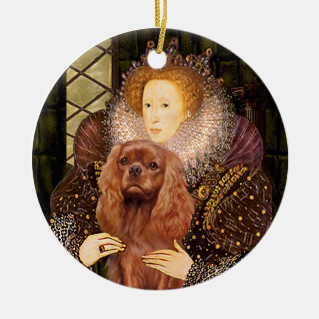 Queen Liz I - Ruby Cavalier Ceramic Ornament (Front)