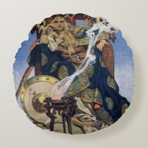 Queen Maeve Warrior Princess Fantasy Art Round Pillow