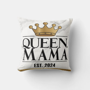 ‘Queen Mama’ Crown Design with Marble Background Throw Pillow
