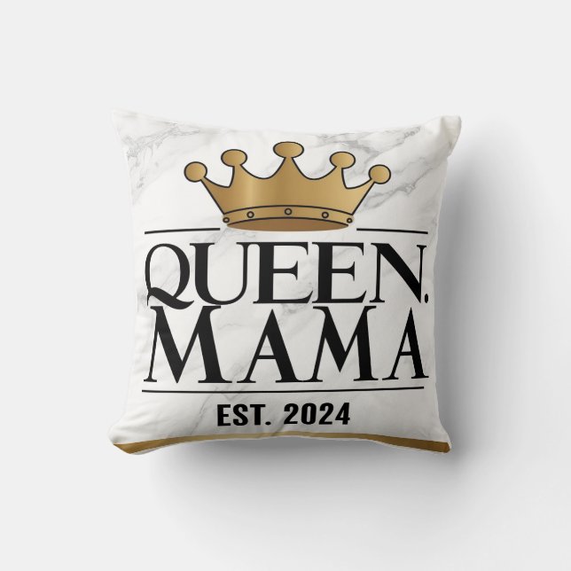 ‘Queen Mama’ Crown Design with Marble Background Throw Pillow (Front)