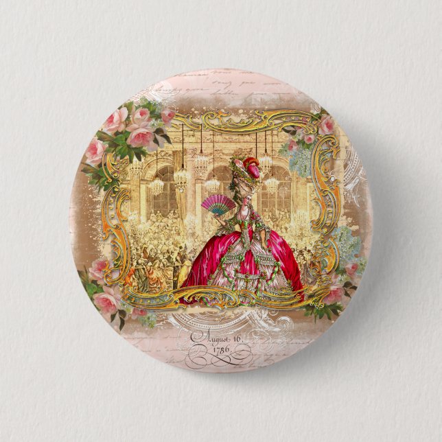 Queen Marie Antoinette at Versailles Party Pink 2 Inch Round Button (Front)