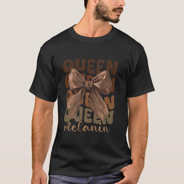 Queen Melanin Coquette Bow African American Black  T-Shirt (Front)