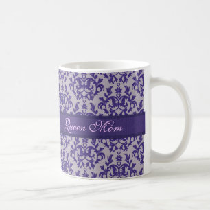 Queen Mom damask purple grey mug