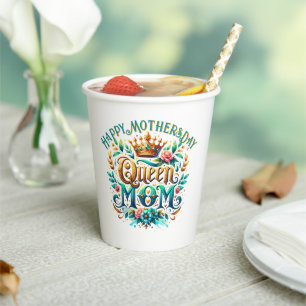 Queen Mom Floral Retro Typography Paper Cups