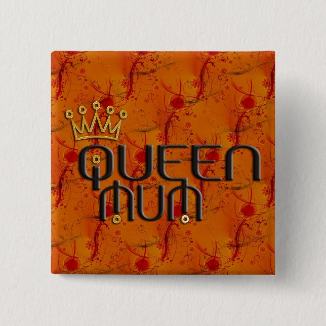 Queen Mum In Red 2 Inch Square Button (Front)