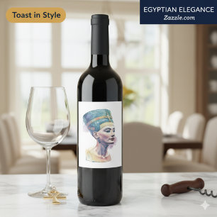 Queen Nefertiti Watercolor – Egyptian Art  Wine Label