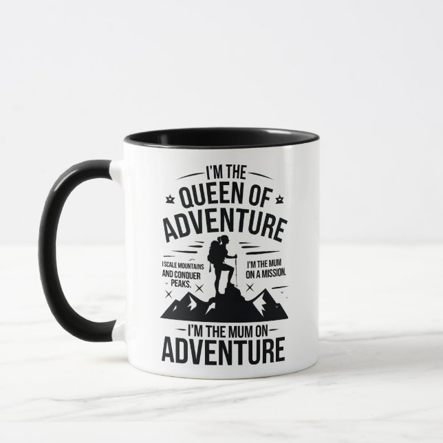 Queen of Adventure Hiking Mum Typography Design Mug (Left)