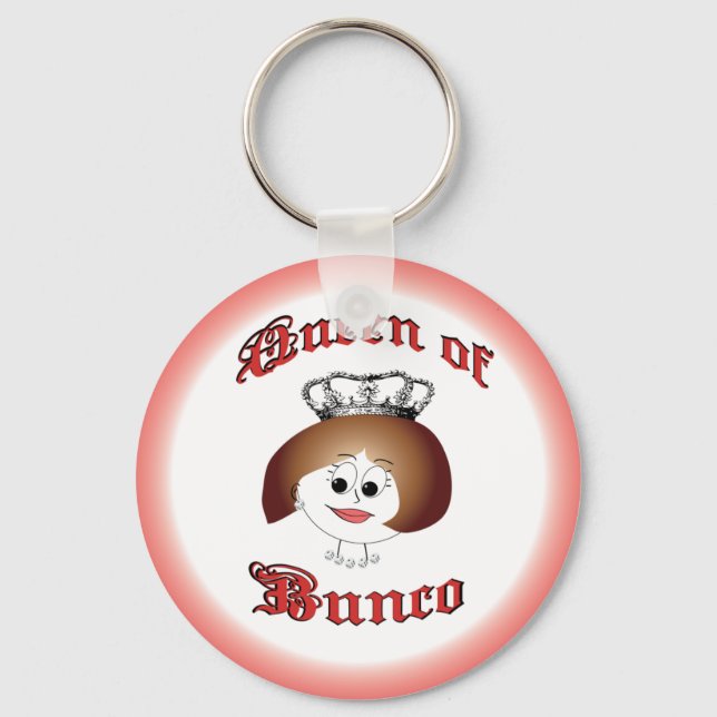 queen of bunco with crown and dice necklace keychain (Front)