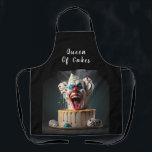 Queen Of Cakes Scary Clown Cream Cake Apron<br><div class="desc">A cute apron for a Queen of Cakes featuring a Scary Clown themed cake. Customize it with any text.</div>