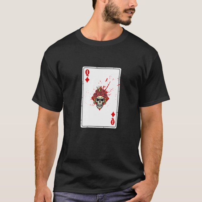 Queen Of Diamonds Cards Deck Halloween Splashy Cos T-Shirt (Front)