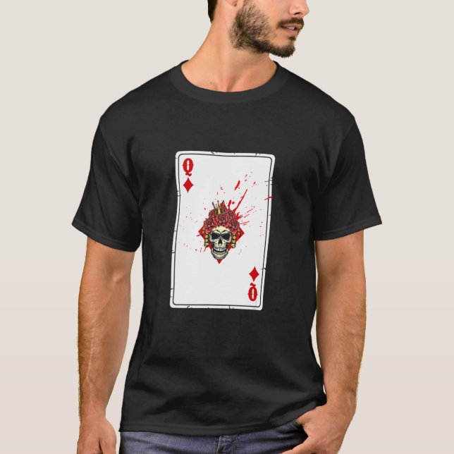 Queen Of Diamonds Cards Deck Halloween Splashy Cos T-Shirt (Front)