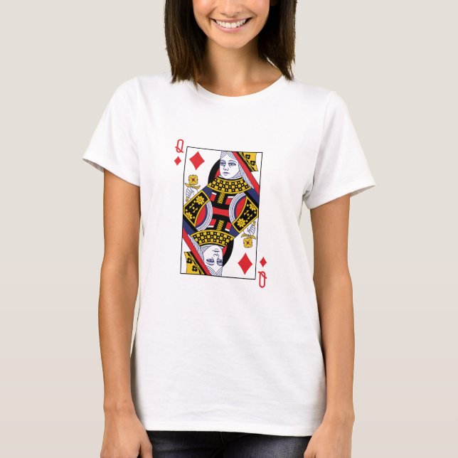 Queen of Diamonds Poker Casino Playing Card T-Shirt (Front)