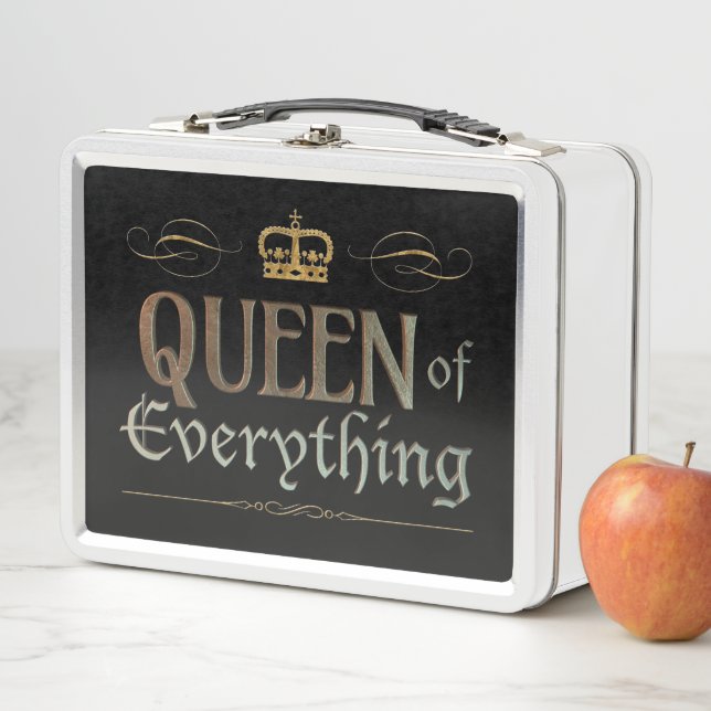 QUEEN of Everything Medieval Lettering Royal Crown Metal Lunch Box (In Situ)