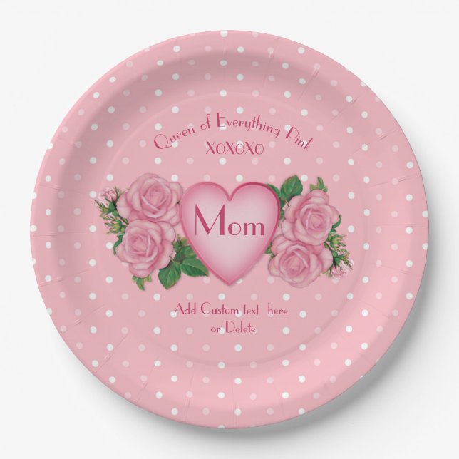 Queen of Everything Pink Mom Paper Plate (Front)