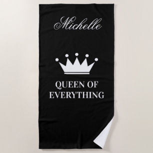 Queen of everything princess crown elegant black beach towel