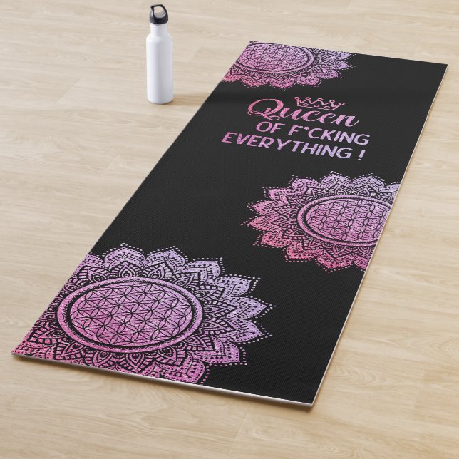 Queen of f*cking everything pink glitter mandala yoga mat (In Situ)
