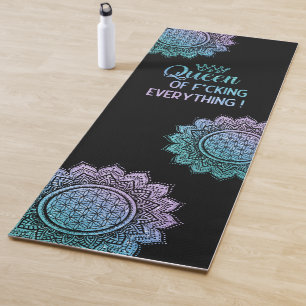 Queen of f*cking everything teal glitter mandala yoga mat