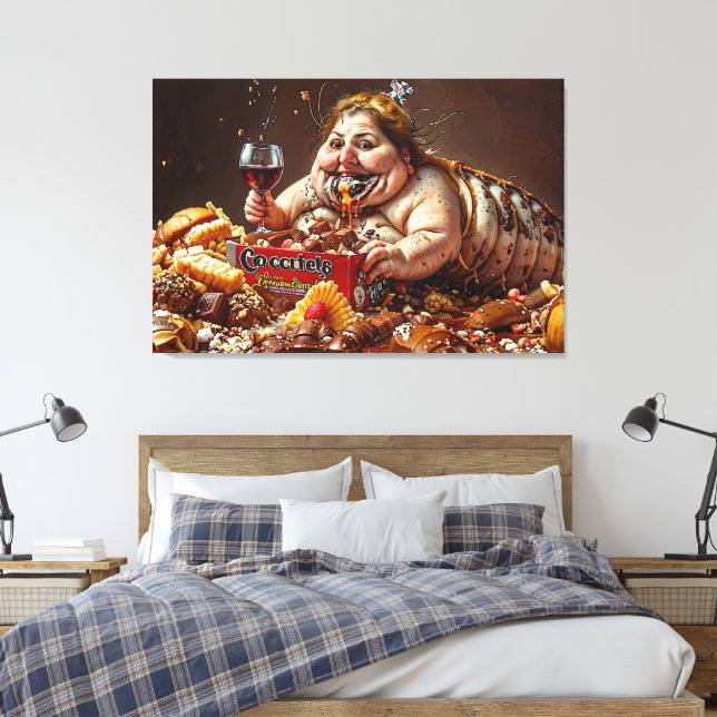 “Queen of Gluttonous Decay” Colourful Portrait Canvas Print (Insitu(Bedroom))
