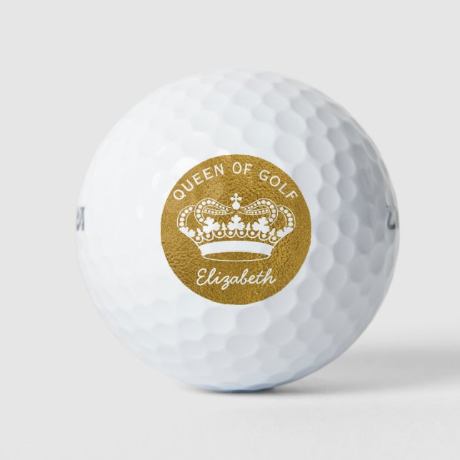 Queen of Golf Monogram Gold Golf Balls (Front)