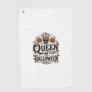 Queen of Halloween Vintage Skull Pumpkin Shirt Des Golf Towel