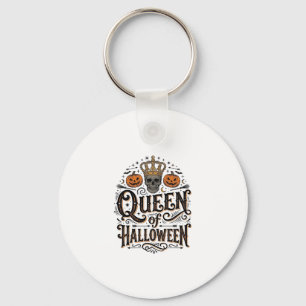 Queen of Halloween Vintage Skull Pumpkin Shirt Des Keychain