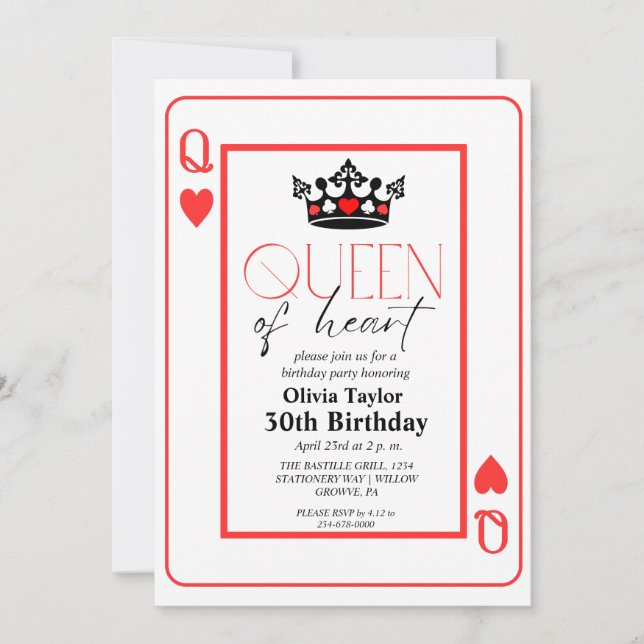 Queen of heart Birthday Party Invitation (Front)
