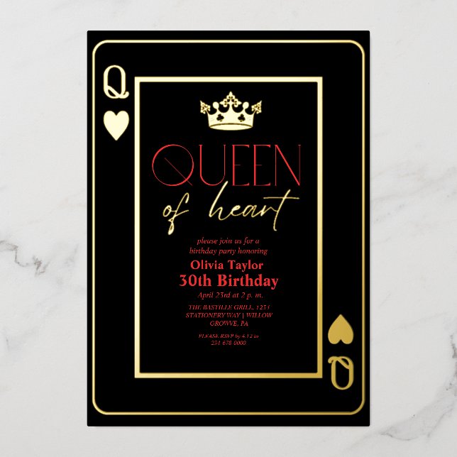 Queen of heart Black  Red Gold Birthday Party  (Front)