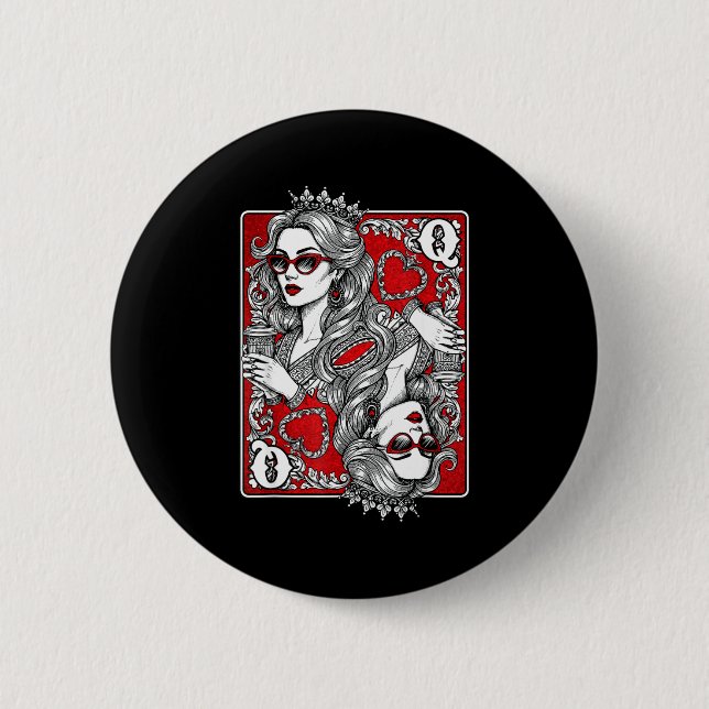 Queen Of Heart Playing Card Coffee Lover Gambling  2 Inch Round Button (Front)