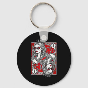 Queen Of Heart Playing Card Coffee Lover Gambling Keychain