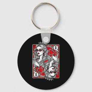 Queen Of Heart Playing Card Coffee Lover Gambling Keychain