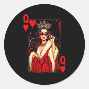 Queen Of Heart Playing Card Love Valentine Outfit  Classic Round Sticker