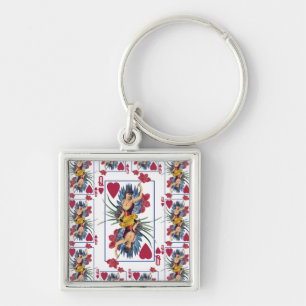 Queen of Hearts and Flowers Keychain