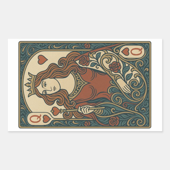 Queen of Hearts — Art Nouveau Rosework Portrait Sticker (Front)