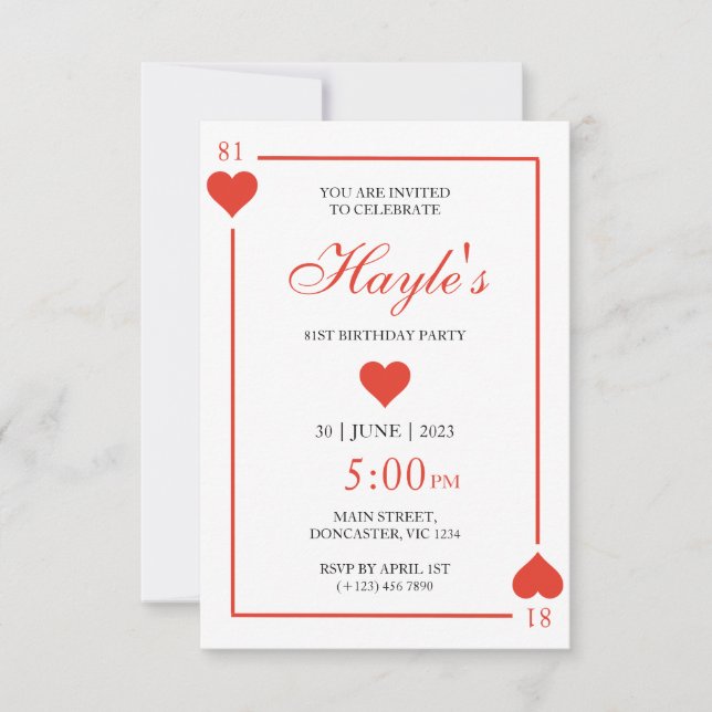 Queen of Hearts Casino Playing Cards 81st Birthday (Front)