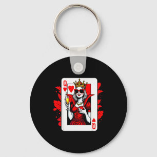 Queen Of Hearts Champagne Lover Womens Ladys Valen Keychain