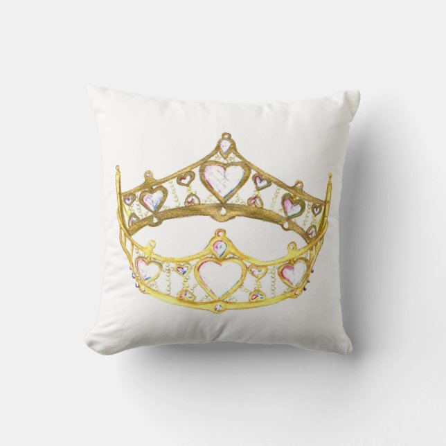 Queen of Hearts crown tiara throw pillow (Front)