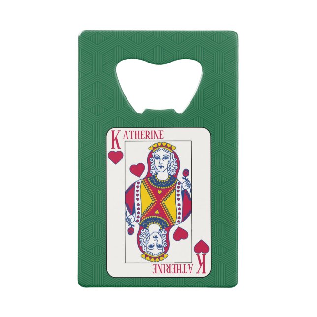 Queen of Hearts Custom Name Playing Card Credit Card Bottle Opener (Front)