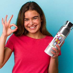 Queen of Hearts Custom Name Playing Card Stainless Water Bottle