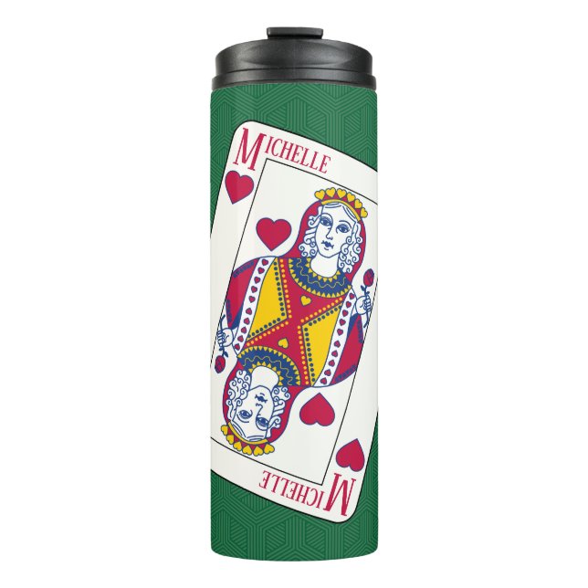 Queen of Hearts Custom Name Playing Card Thermal Tumbler (Front)