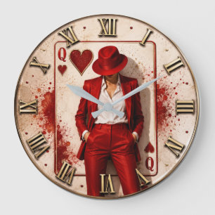 Queen of Hearts Fashion Elegant Lady Casino Card  Large Clock