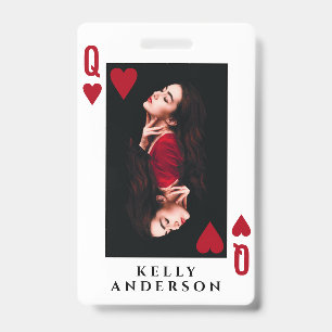 Queen of Hearts Feminine Photo Hairdresser Name Badge