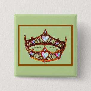 Queen of Hearts Gold Crown Tiara mint green button